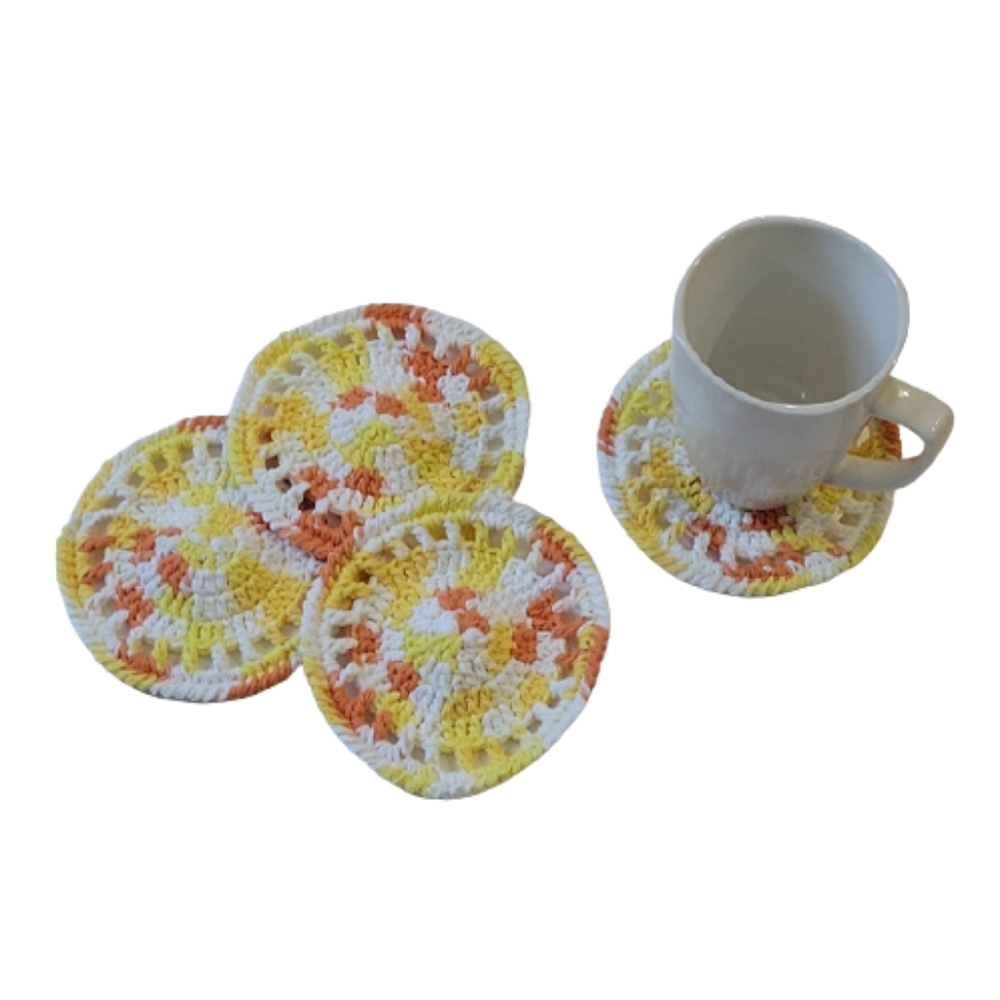 Ecofriendly Cotton Round Coaster Set of 4-Handmade Crocheted- Creamsicle Ombre